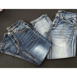 Lot Of 2 True Luck Jeans Mens 30x30 Blue Medium Wash Distressed Stretch Pockets